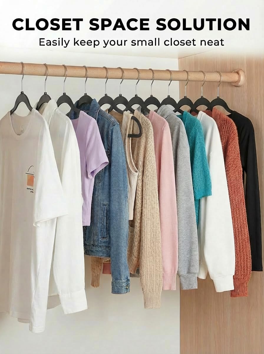 SMARTOR Plastic Hangers - Heavy Duty Slim Clothes Hangers with 360° Swivel Hook | 50 Pack - Black