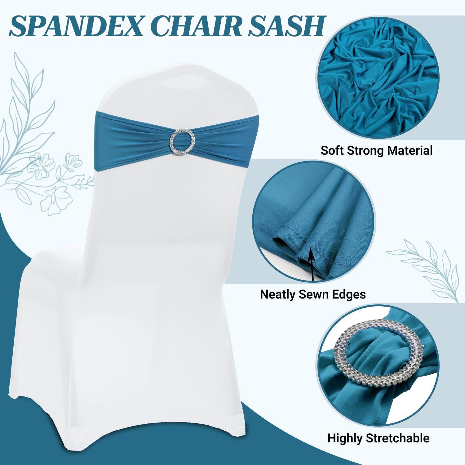 MDS Premium Stretch Spandex Chair Sashes - Universal Fit with Buckle Slider | Pack of 25 - Dark Teal