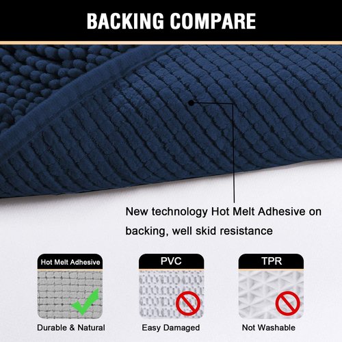 H.VERSAILTEX Navy Blue Bath Rug - Extra Thick Non-Slip Chenille Mat | 17" x 24" Absorbent & Washable