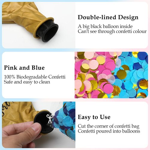 Gender Reveal Balloon Boy or Girl Balloon with Blue Pink Confetti for Baby Shower Gender Reveal Decortions,36 Inch Gold Balloon Perfect for Taking Photos and Videos