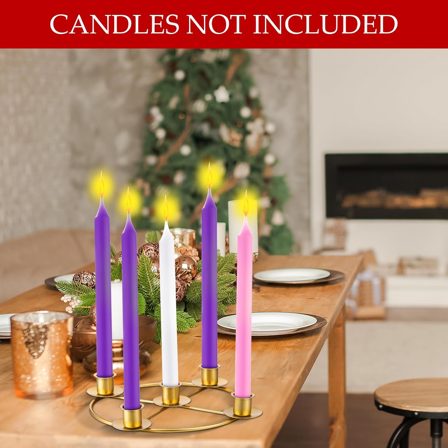 Newtay Christmas Advent Wreath Candle Holder - 5 Candle, 8.5 Inch Metal Gold Ring for Holiday Decor