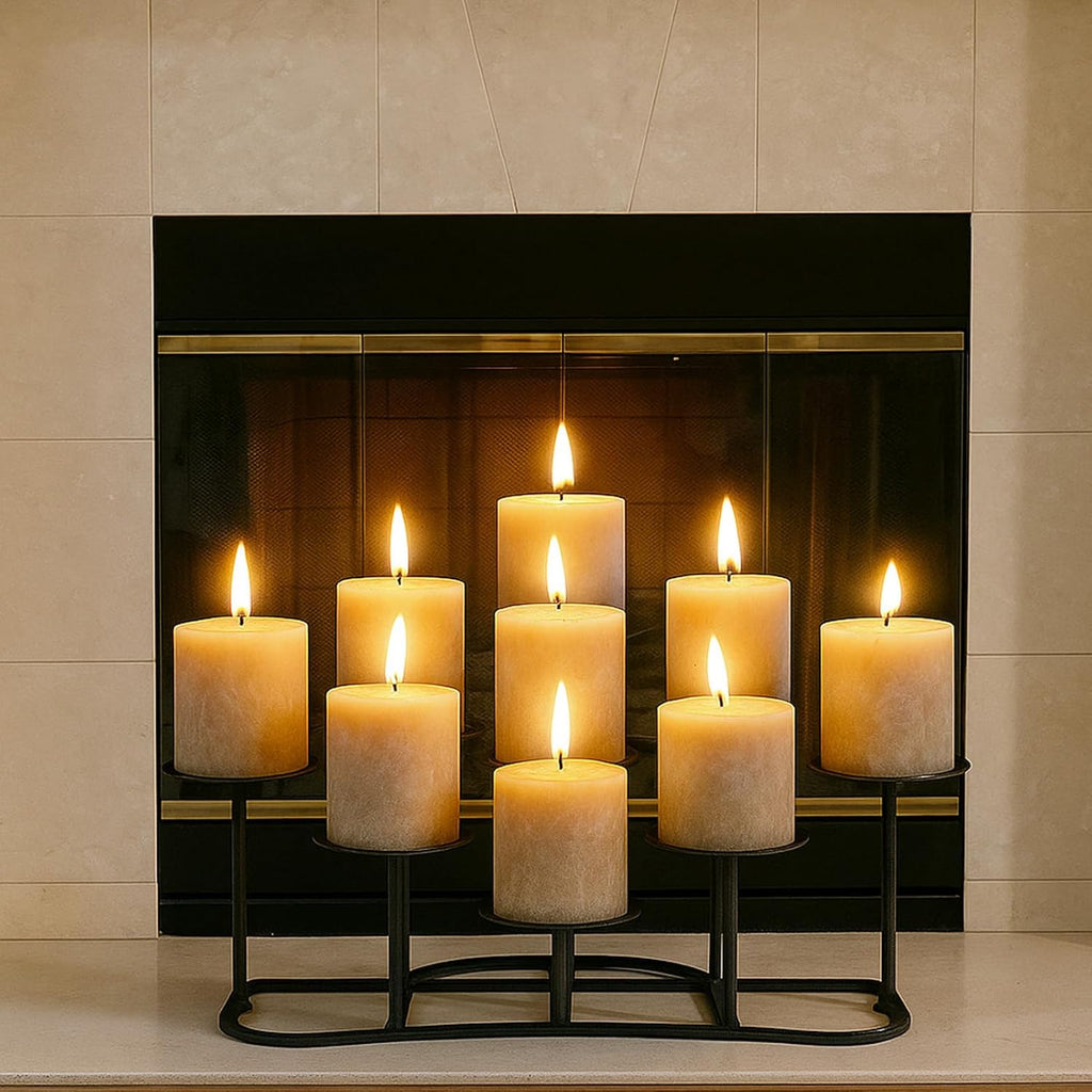 Smtyle Fireplace Candelabra - Modern Black Matte Multi-Tier Candle Holder | Geometric Design for Pillar Candles