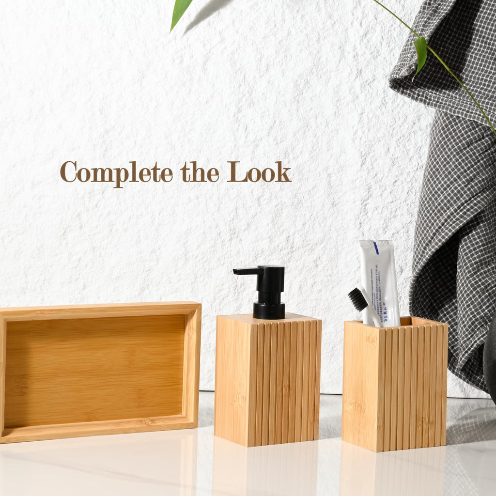 Natural Bamboo Toothbrush Holder, Fluted Square Design for Countertop, Multipurpose Pen Holder or Desktop Organizer, Natural