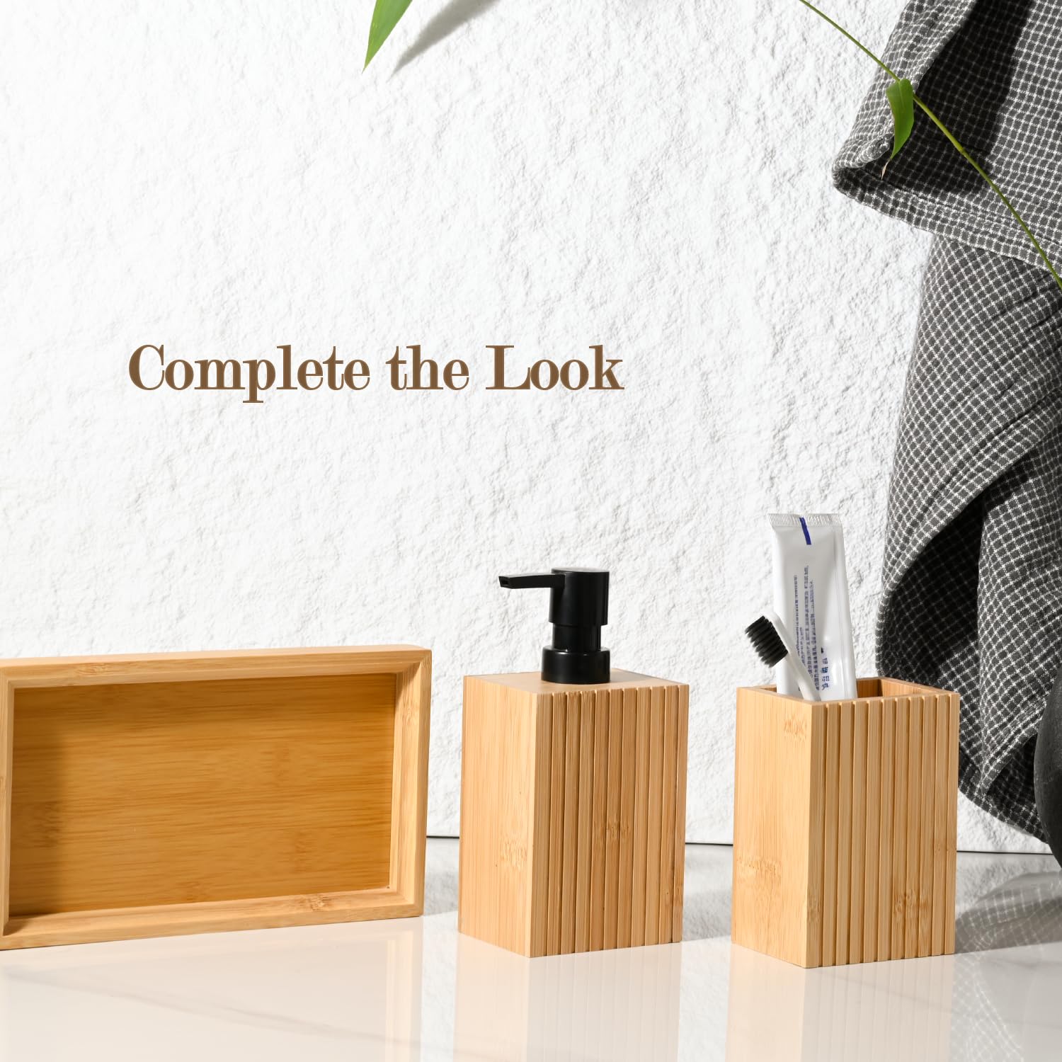 Natural Bamboo Toothbrush Holder, Fluted Square Design for Countertop, Multipurpose Pen Holder or Desktop Organizer, Natural