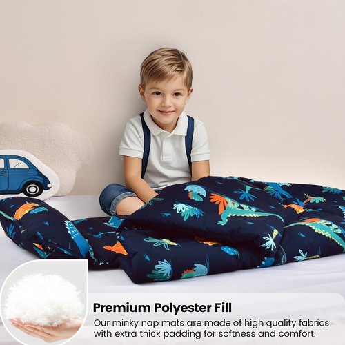 david's kids Toddler Nap Mat Set with Removable Pillow, Ultra Soft Slumber Bags for Boys, Perfect for Preschool, Daycare, Kids Sleeping Bags with Rollup Design, 50"x20", Dinosaur