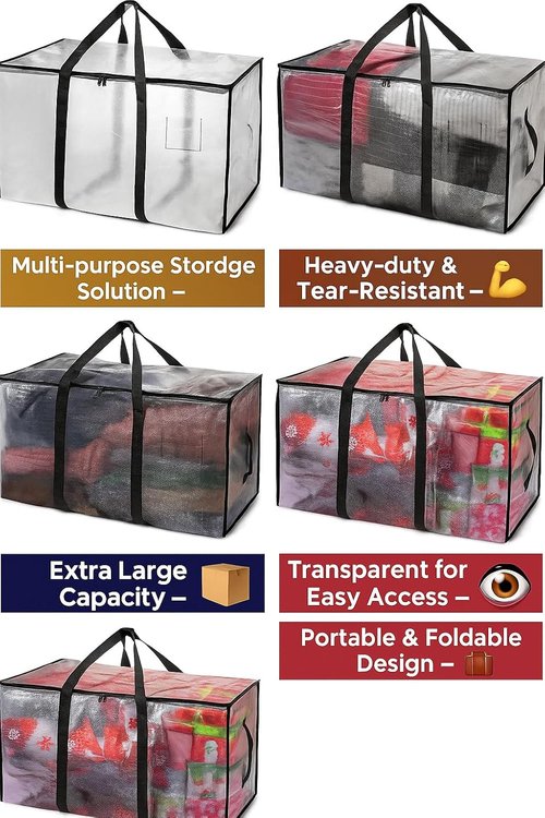 Heavy Duty Clear Tote Bag - Extra Large Durable Storage Bin with Zippered Closure & Reinforced Handles for Home, Travel & Garage Use