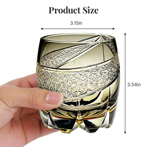SANMENMO Old Fashioned Glass, Crystal Whiskey Glasses Hand Cut Japanese Style Drinking Glass for Scotch & Bourbon, Valentine’s Day Gift for Him or Her-8.5 oz