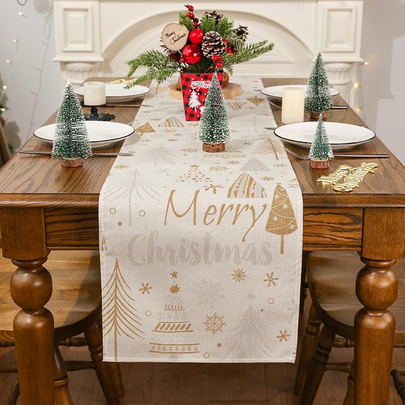 Siilues 13x36 Inch Christmas Table Runner – Premium Polyester Burlap Eco Decor