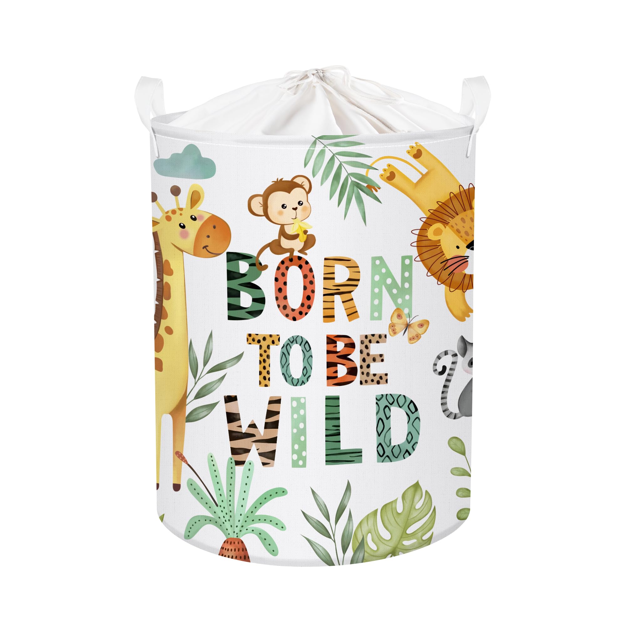 Clastyle 45L Boho Animal Tree Kid Laundry Hamper for Boy Girl Collapsible Elephant Tiger Clothes Toy Storage Basket with Lid for Bedroom Bathroom Nursery