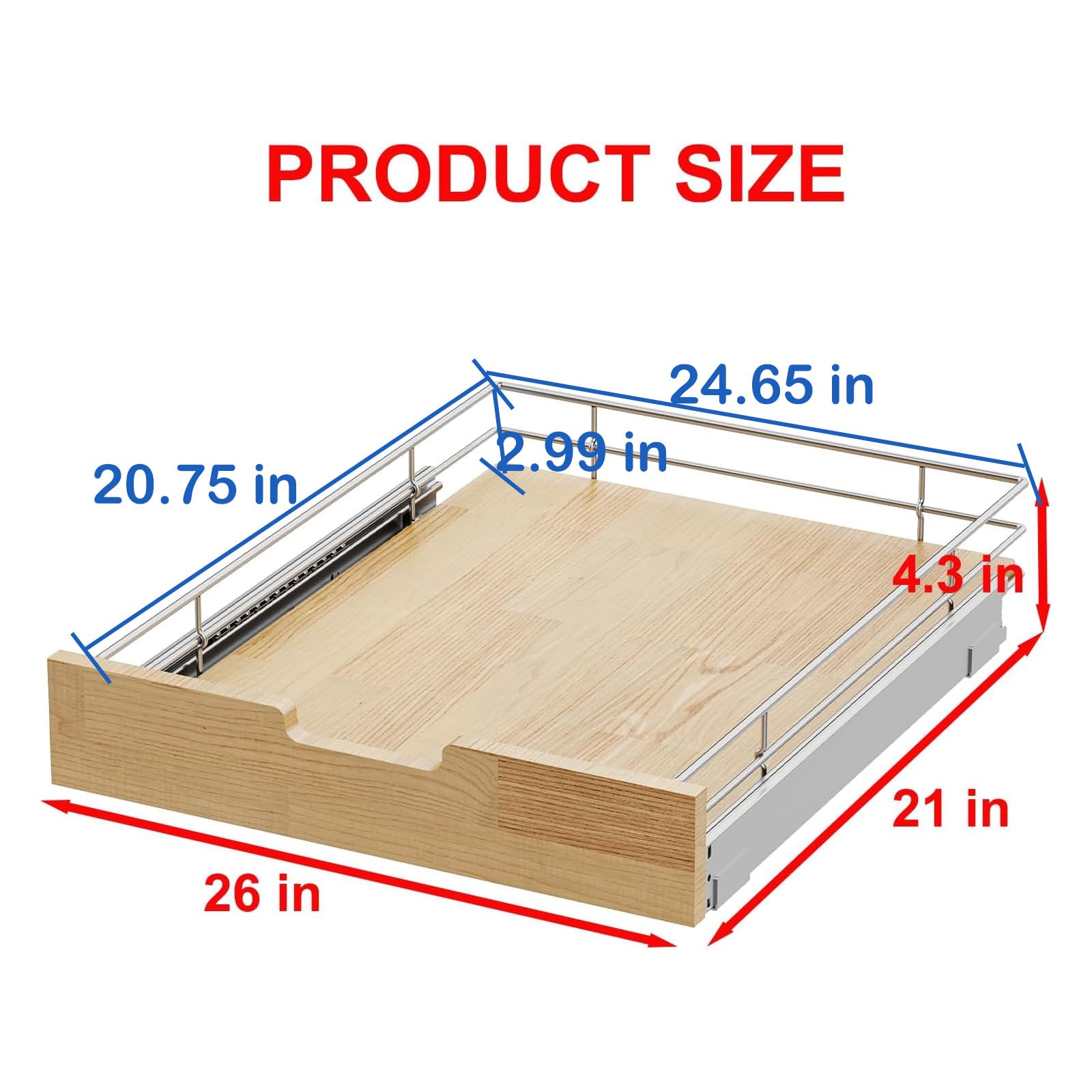 Sikarou Pull Out Cabinet Organizer,Heavy-Duty Slide Out Shelf, Wood And Wire Basket, Pull Out Drawer for for Kitchen Under Sink Space, Pantry, Bathroom (26 * 21 WM)