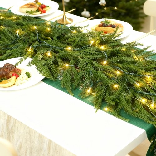 9FT Christmas Garlands Norfolk Pine Garland, Real Touch Artificial Winter Pine Garlands, Green Artificial Greenery Garland for Table, Wall, Mantle, Indoor, Outdoor Christmas Decorations