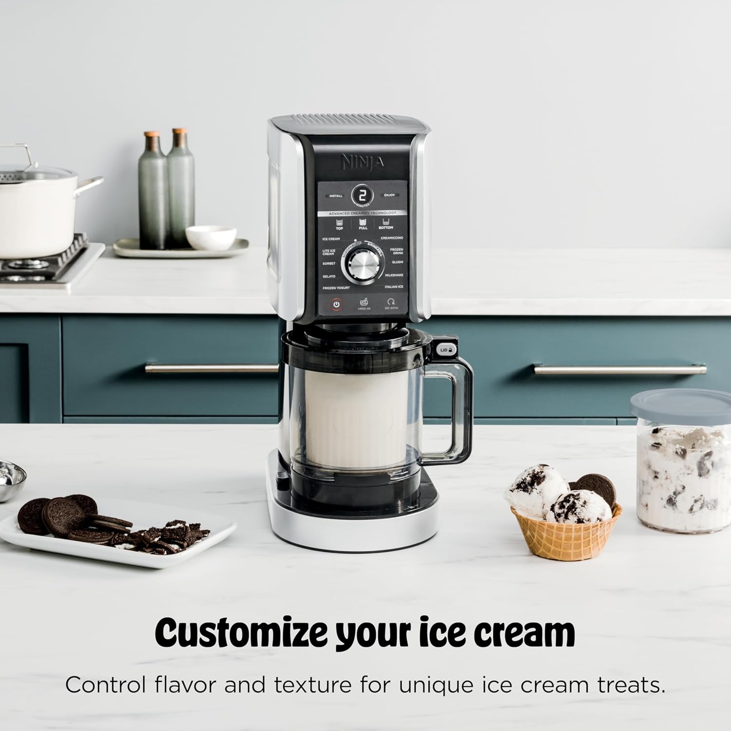 Ninja CREAMi Deluxe Ice Cream Maker - 11-in-1 Frozen Desserts, Sorbet & Milkshakes | Includes 2 XL 24 Oz. Tubs | Silver | NC501
