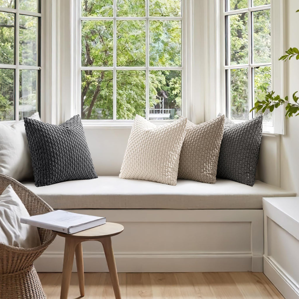MIULEE Decorative Throw Pillow Covers - Neutral Grey Striped Design | Set of 4, 18x18 Inch Soft Corduroy for Modern Home Decor
