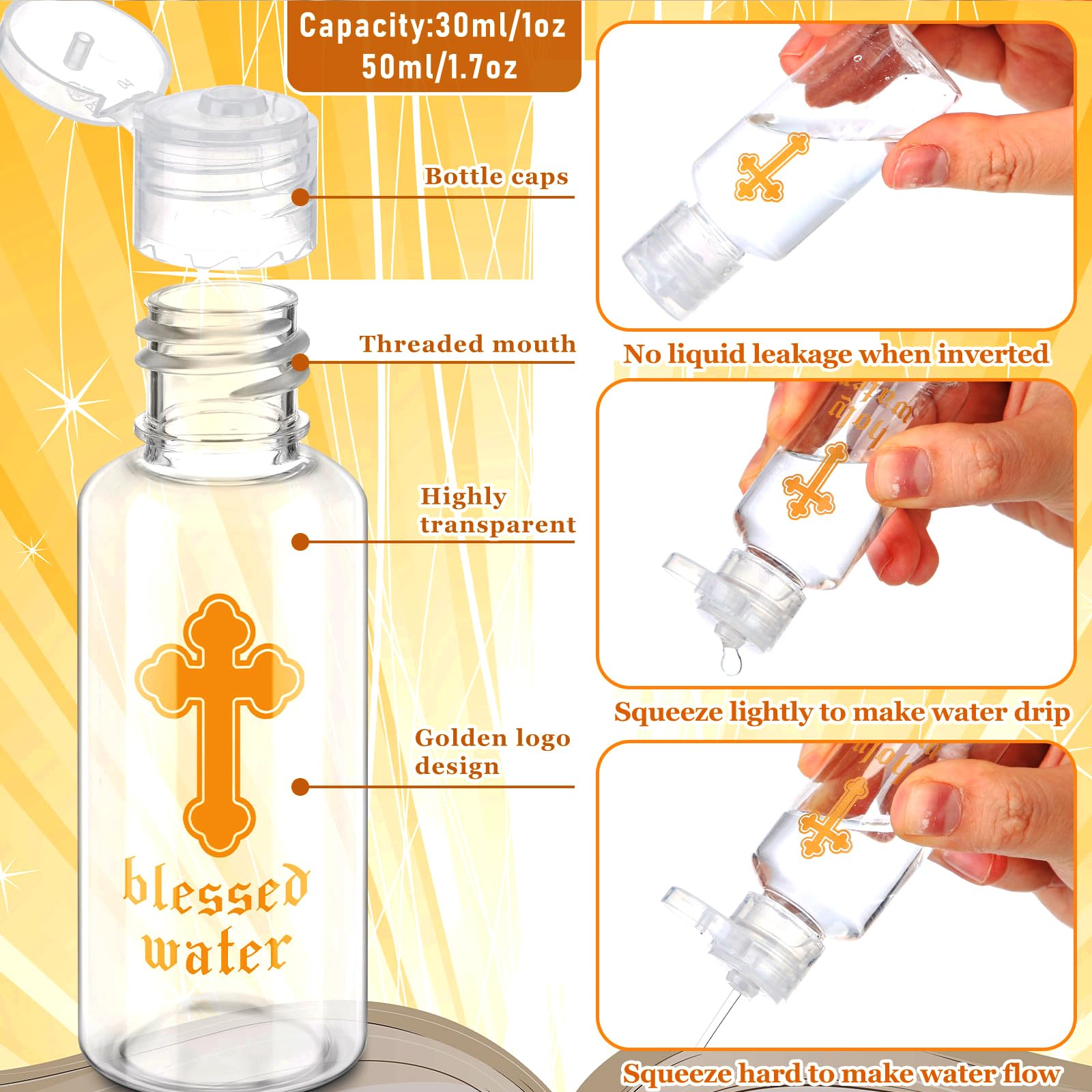 Chuangdi Holy Water Bottles Baptism Party Favor Transparent Holy Water Empty Containers with Golden Catholic Cross First Communion Gift for Guests Christian Thanksgiving Church(30 ml,500 Pcs)