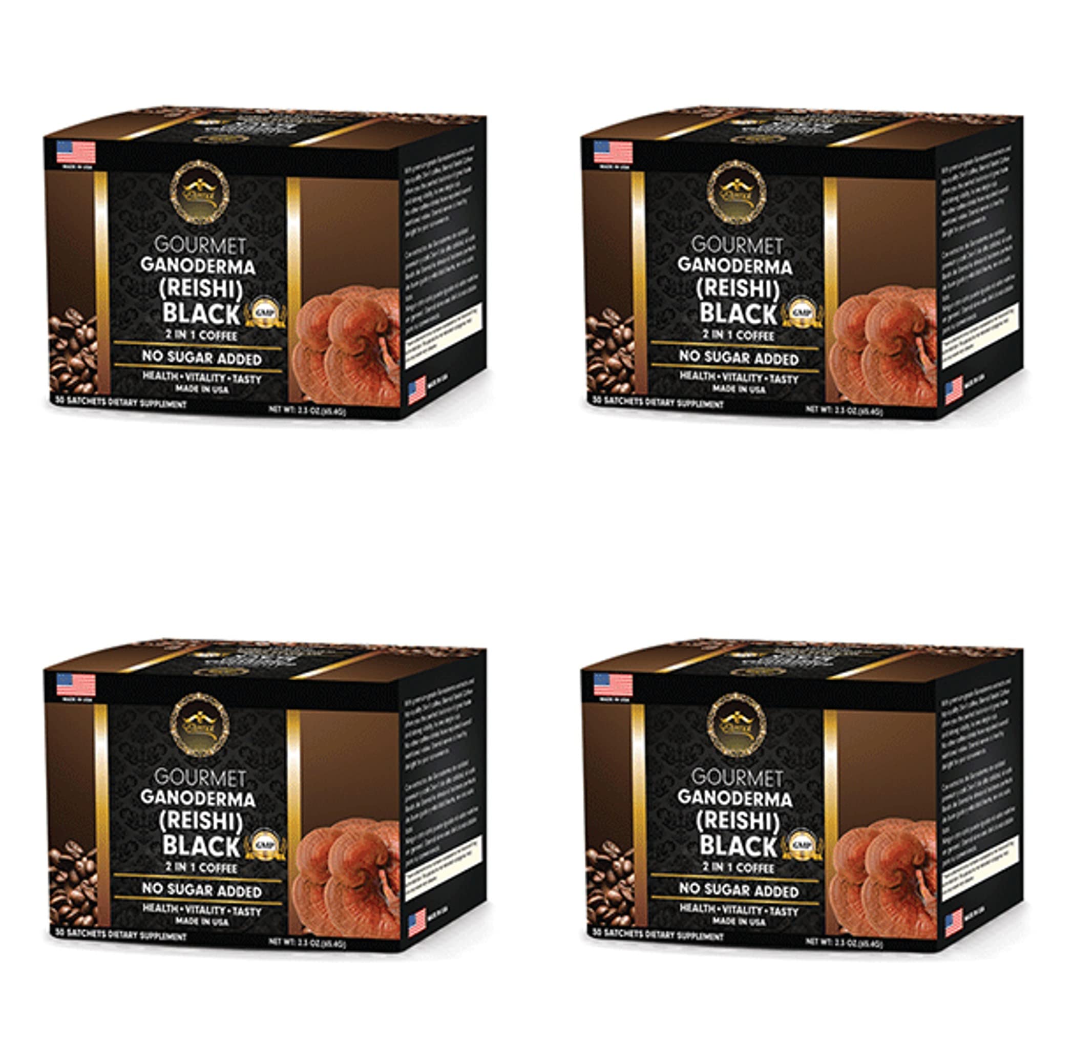 Eternal Gourmet Ganoderma (REISHI) Black Coffee 2 in1 Made in USA Cafe Negro con ganoderma Eternal Pack of 4