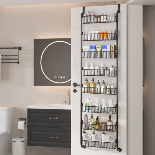 MIAOLI Over the Door Pantry Organizers and Storage, 8-Tier Spice Rack, Home & Kitchen Storage Shelves for Cabinet, Large Capacity Hanging Seasoning Organizer, Laundry Room Organization, Black