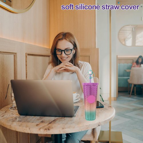 KEUYE Straw Covers & Tips for Starbucks Cups, Reusable Drinking Straw Protectors, Splash Proof Caps, 7-8MM Straw Tips, 6PCS