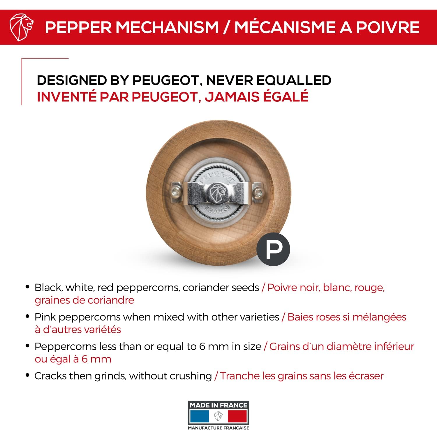 Peugeot - Paris Antique Manual Pepper Mill - Adjustable Grinder - Beechwood, Antique, 8.5in