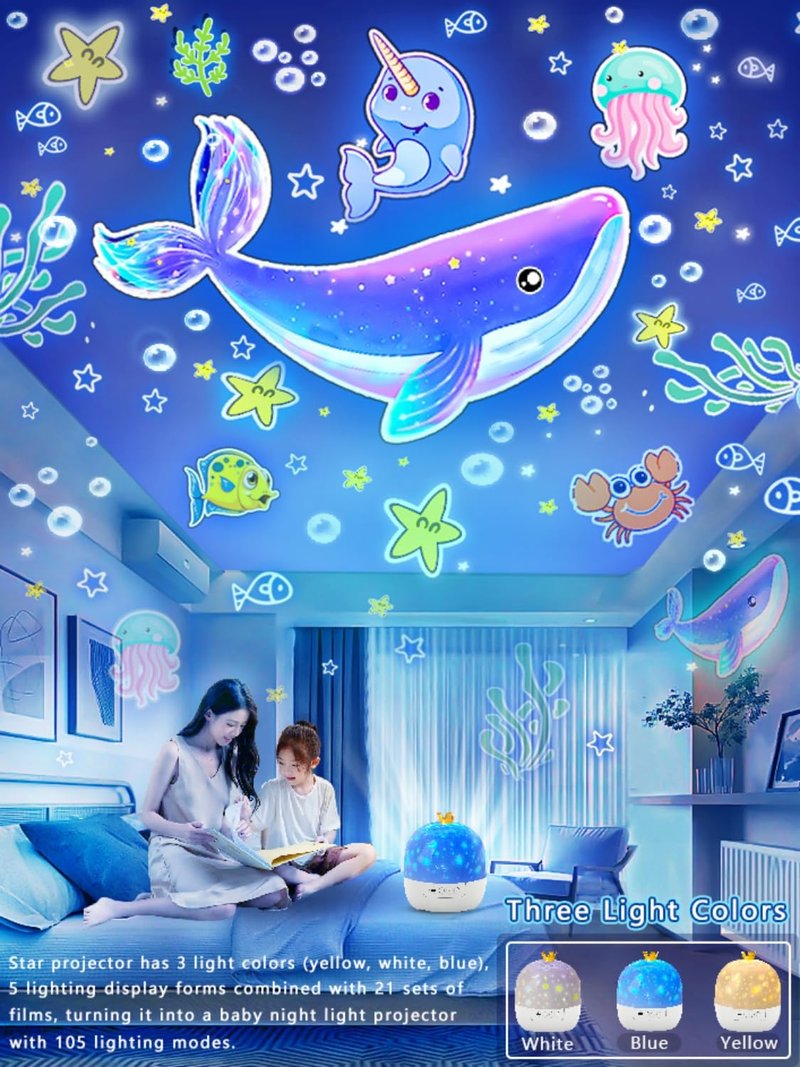 21 Sets of Films + Projector Night Light for Kids, Baby Night Light Projector for Bedroom, Ceiling, Star Projector with 360° Rotation Dimmable for Kids Girls, Birthday, Christmas, Nursery, Room Decor