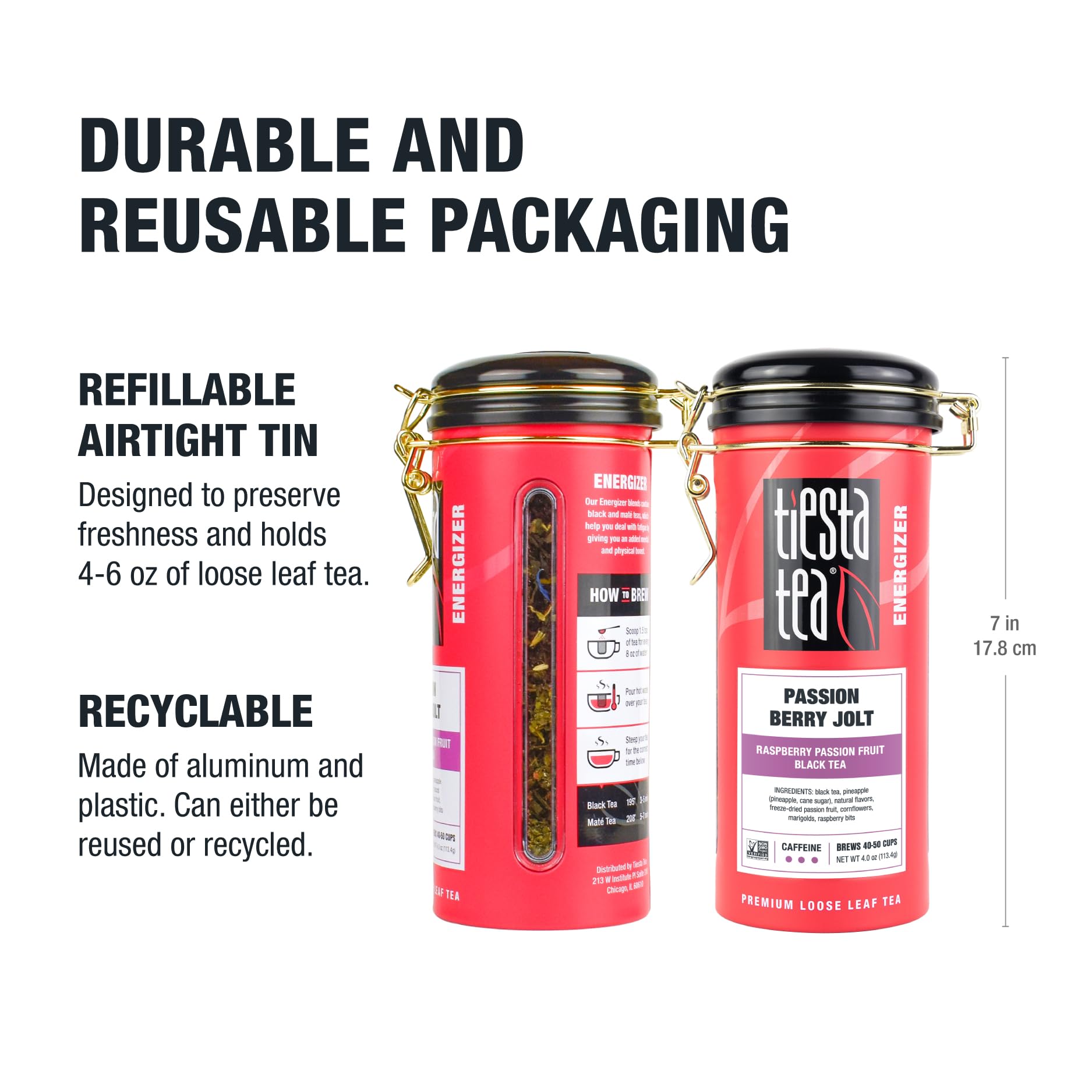 Tiesta Tea - Passion Berry Jolt, Loose Leaf, Raspberry Passion Fruit Black Tea, Premium Caffeinated Blend, Make Hot or Iced & Brews Up to 50 Cups, 4oz Refillable Tin (Pack of 6)