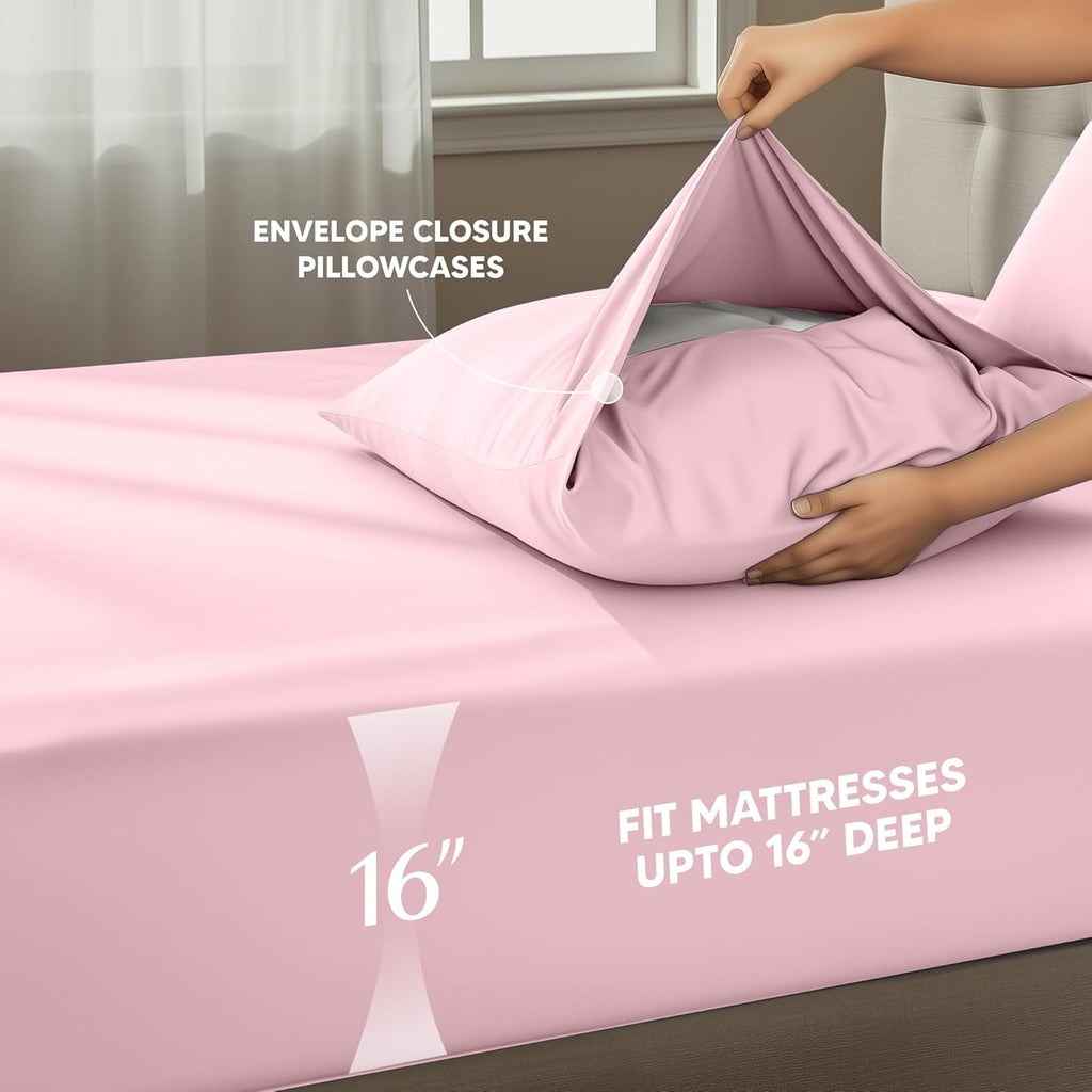 Utopia Bedding Queen Size Sheet Set - Soft, Breathable Microfiber, 4-Piece in Crystal Pink | Oeko-Tex Certified