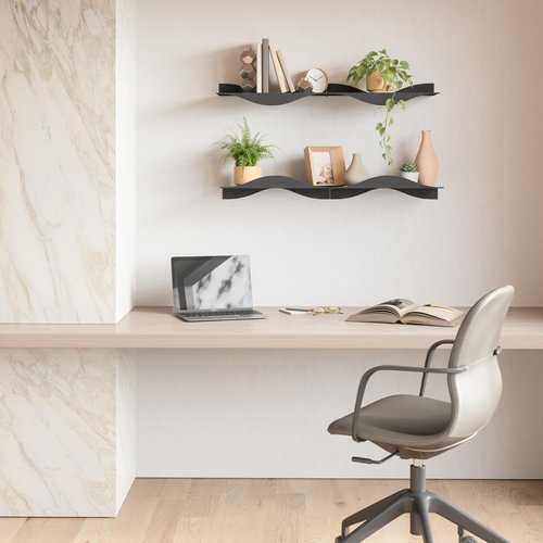 Umbra Surf Shelf Set of 2 – Black Metal Floating Shelves for Wall Storage & Décor, Modern Wave Design, 100% Steel, Holds 15 lbs. Each, Easy Installation Shelving for Bedroom, Living Room & Office