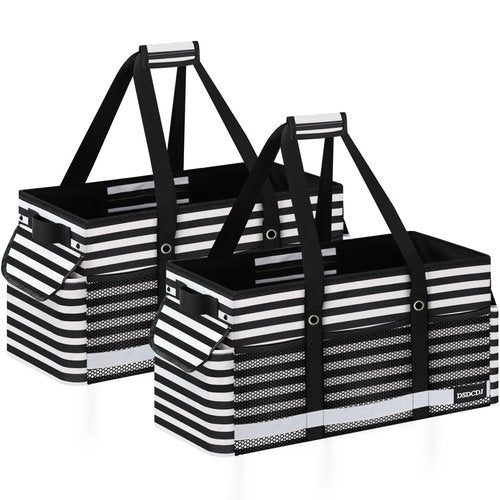 DSDCDJ 2 Pack Extra Large Utility Tote Bag with Reflective Strip, Standing Reusable Grocery Bags with Hard Bottom, Collapsible Utility Tote with Handles for Shopping, Beach, Picnics, Car