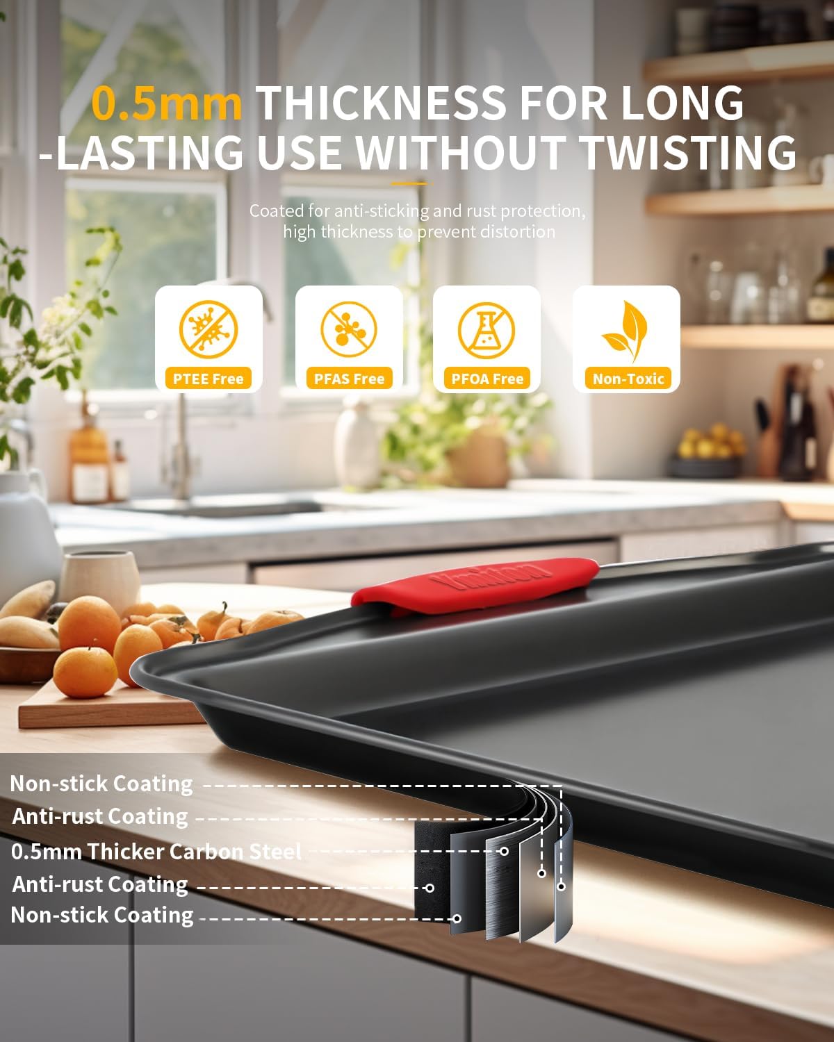 Skiennix Baking Pans Set - 34 PCS Nonstick Bakeware with Silicone Handles | Includes Cookie Sheet, Cake Pans & More