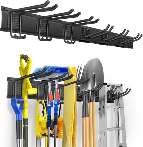 Garden Tool Organizer - Heavy Duty 48-Inch Wall Mount Storage Rack with 6 Hooks for Yard Tools
