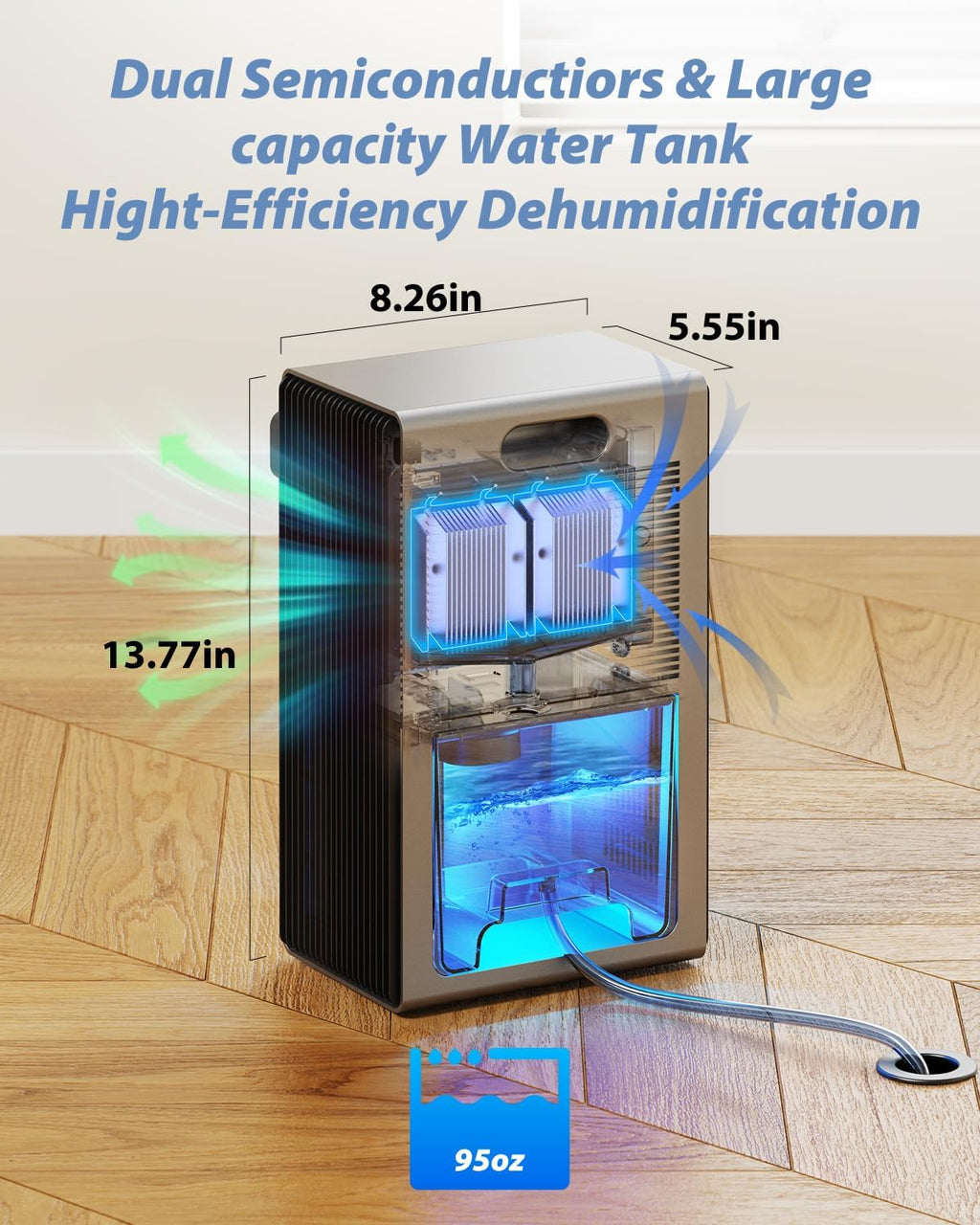 **Dehumidifier | 95 OZ Quiet Home Dehumidifier for Up to 800 Sq.Ft - Auto Shut Off, 7 LED Colors**