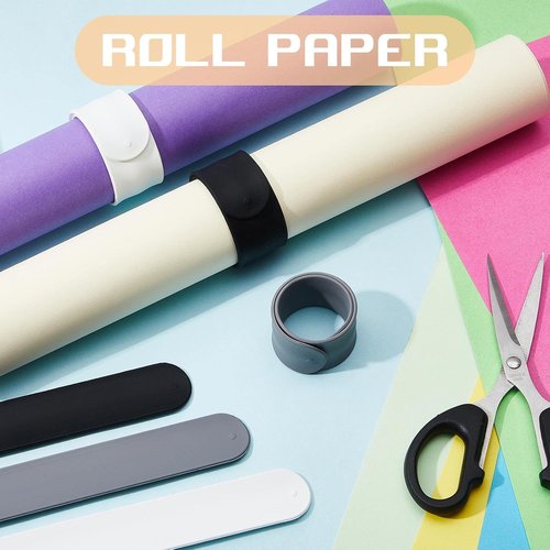Cunhill Wrapping Paper Holder Clips - 9 Silicone Covered Metal Slap Bands for Gift Wrapping & Home Organization | White, Black, Grey