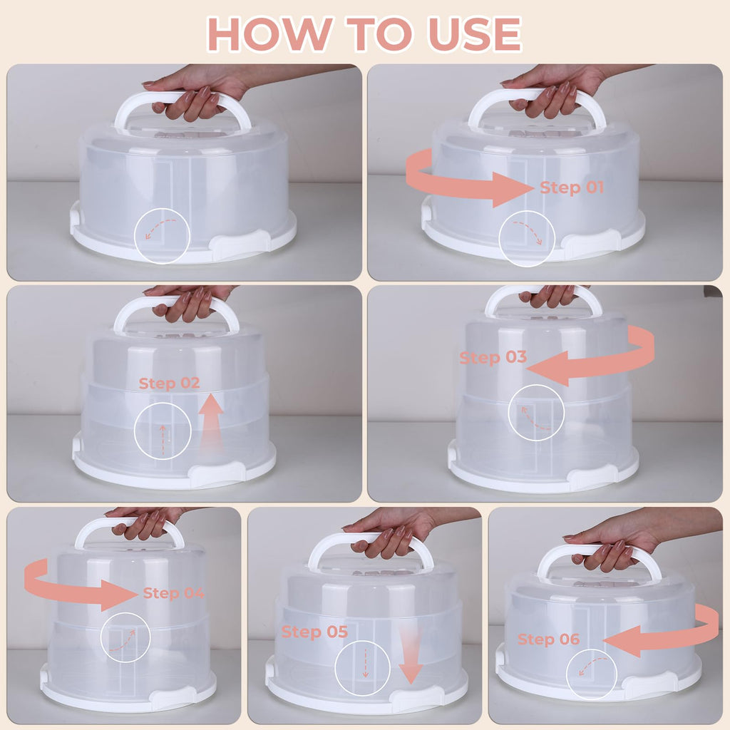 Targihoemt Foldable Cake Carrier, Holds up to 10in Round and 8.5in High Cake, with Lid and Handle