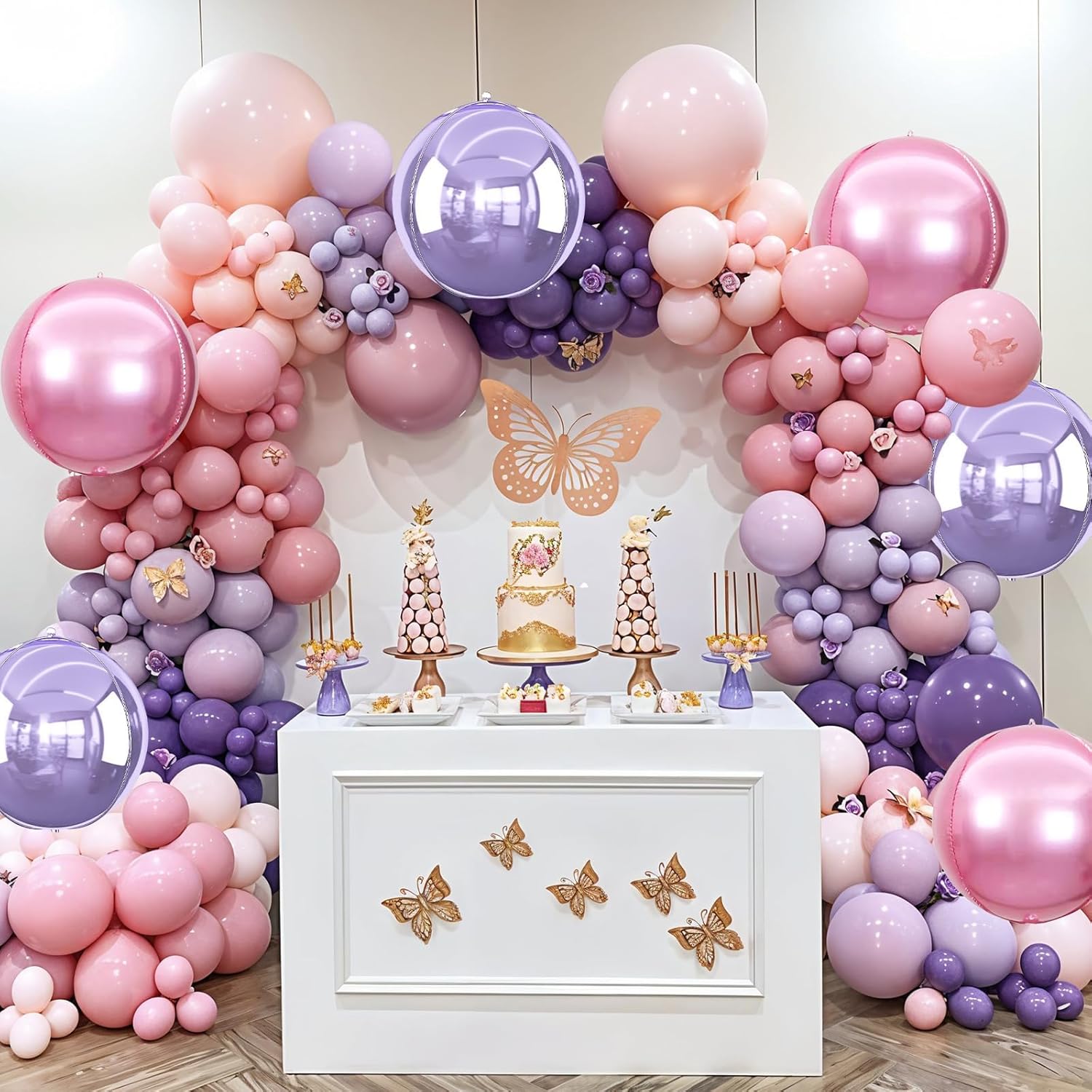 Skiennix 22-Inch Round Foil Balloons - 6 Pcs Metallic Pink & Purple for Birthday & Wedding Decor