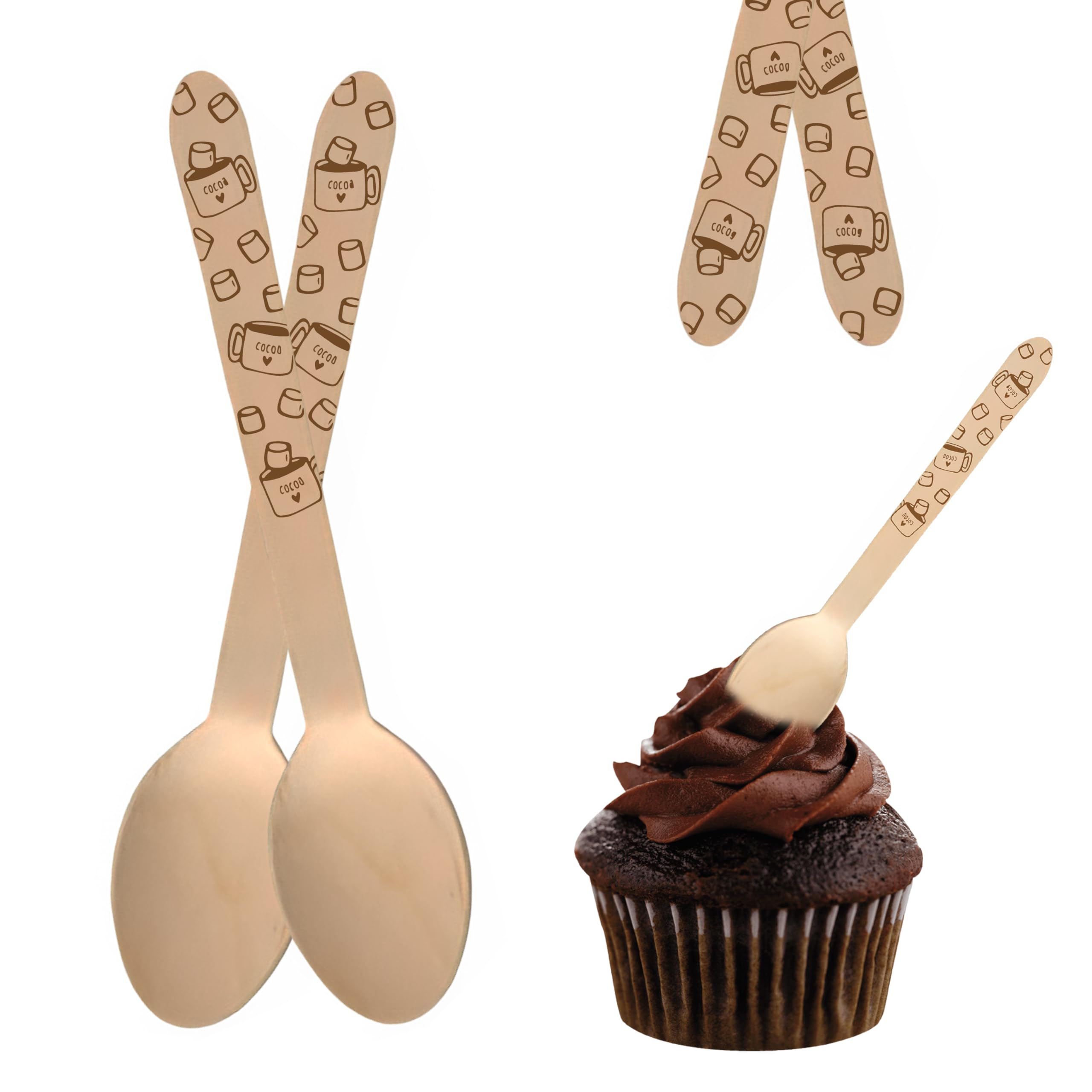 Perfect Stix-Printed Cocoa Spoon-100 Count Wooden Cutlery Spoons with Hot Cocoa Print, Pack of 100 Spoons.