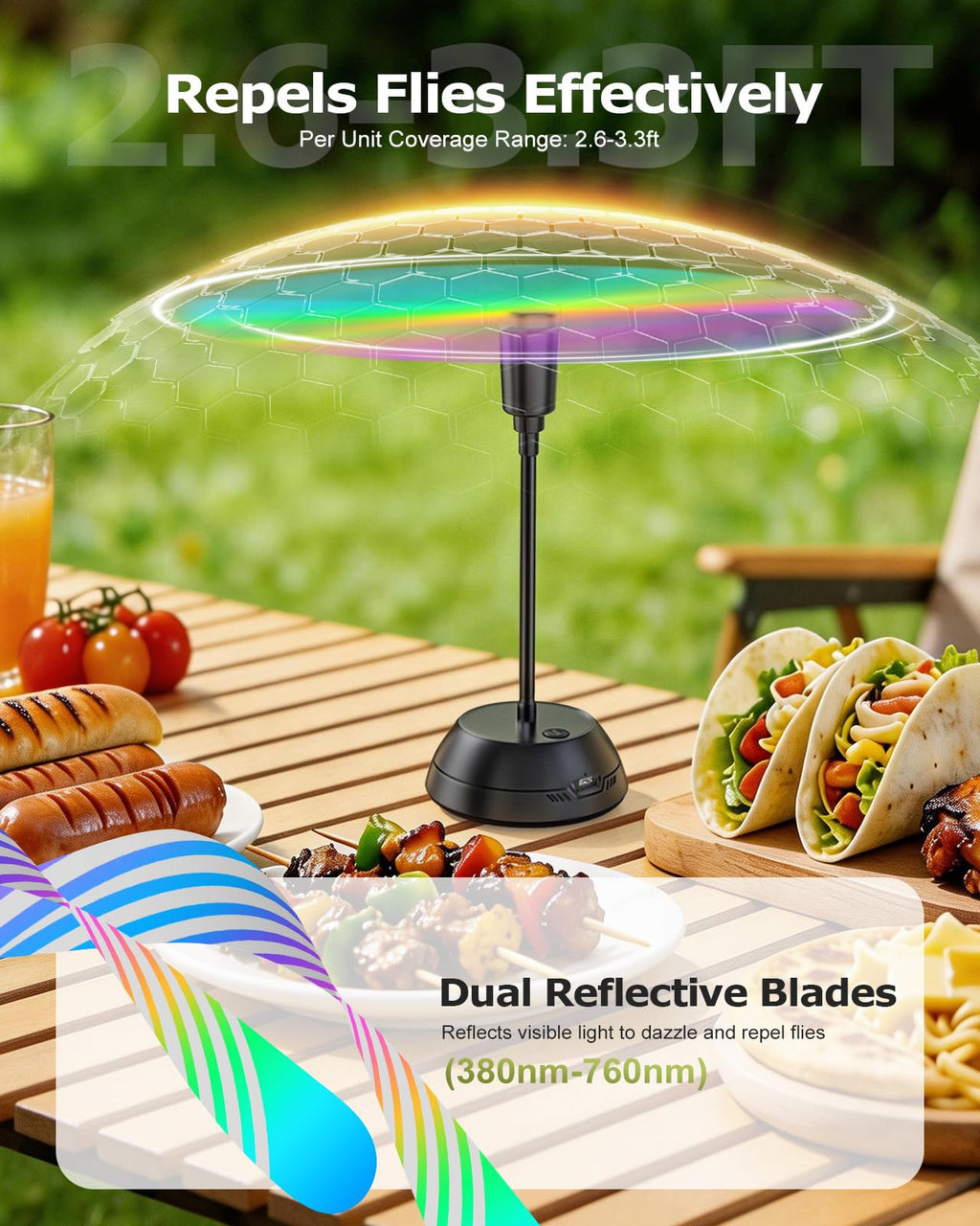 Edvision 4PCS Food Fan for Table, 2000mAh Rechargeable Portable Tabletop Fans with Holographic Blades and 360° Goose-Neck, Table Food Spinner Quiet for Picnic, Home, Party, BBQ(Black)