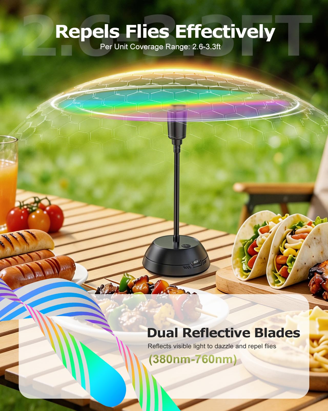 Edvision 4PCS Food Fan for Table, 2000mAh Rechargeable Portable Tabletop Fans with Holographic Blades and 360° Goose-Neck, Table Food Spinner Quiet for Picnic, Home, Party, BBQ(Black)