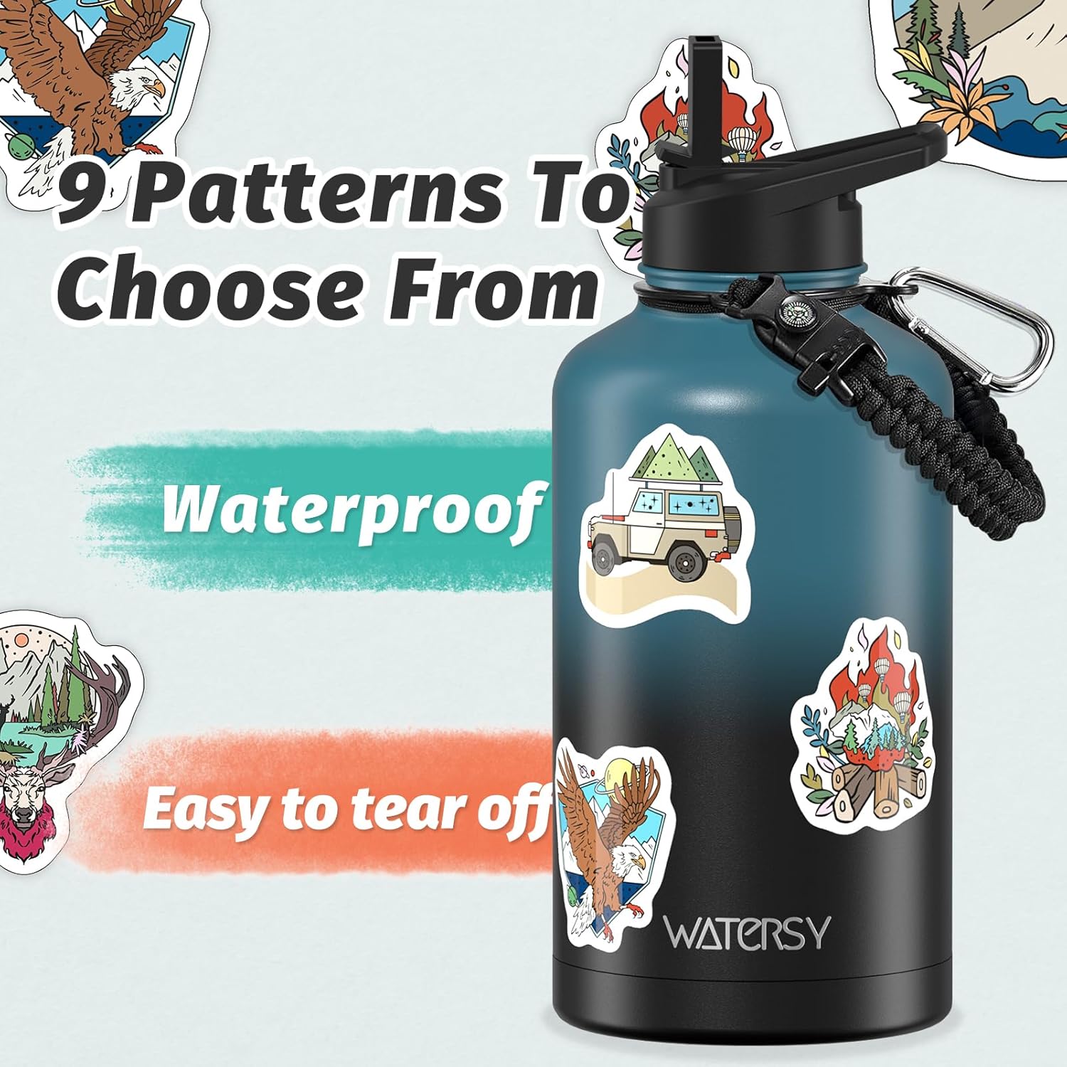 Skiennix 64oz Insulated Water Bottle - Cold for 48 Hrs, BPA Free & Leak Proof | Half Gallon Flask in Black/Blue