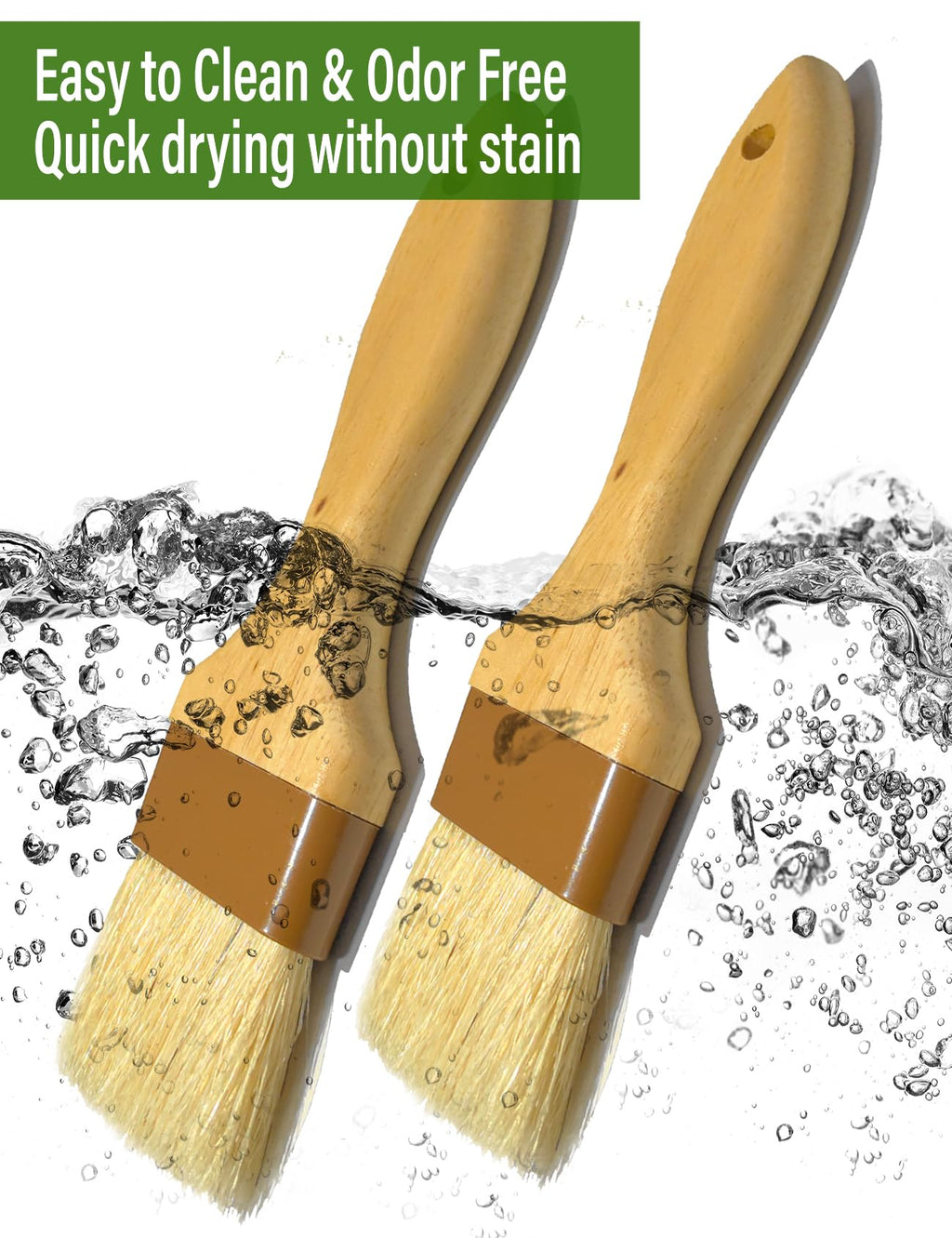 Pastry Brush,Basting Brush 2 in-Natural Boar Bristle Basting Brush for Cooking,Food Grade Brushes for Baking,Heat Resistant to Spread Oil,Sauce,Butter,Flour,Egg Wash Marinades for BBQ Barbecue(2 pc)