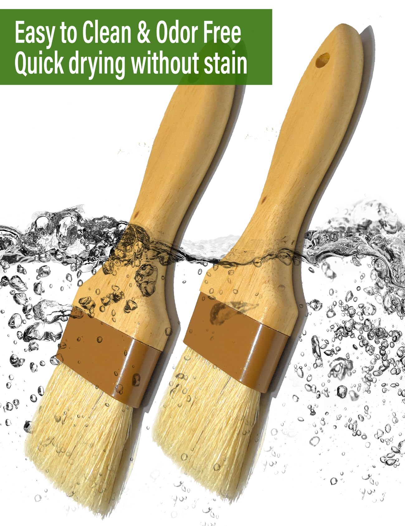 Pastry Brush,Basting Brush 2 in-Natural Boar Bristle Basting Brush for Cooking,Food Grade Brushes for Baking,Heat Resistant to Spread Oil,Sauce,Butter,Flour,Egg Wash Marinades for BBQ Barbecue(2 pc)