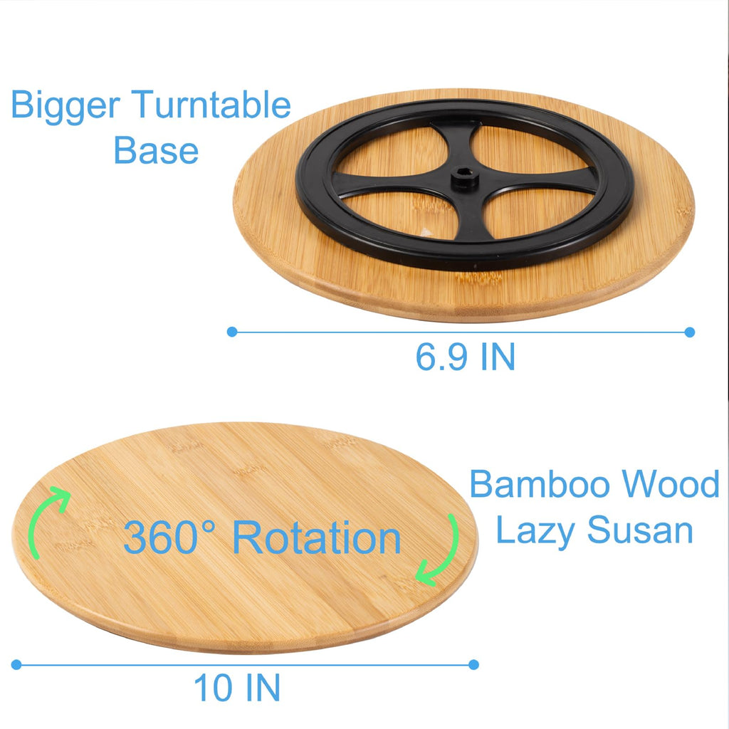 10 Inch Bamboo Wood Lazy Susan Organizer for Cabinet, HENABLE Lazy Susan Spice Rack Turntable Organizer for Pantry, Dining Table, Kitchen, Countertop, Cupboard, Refrigerator, Home Decor