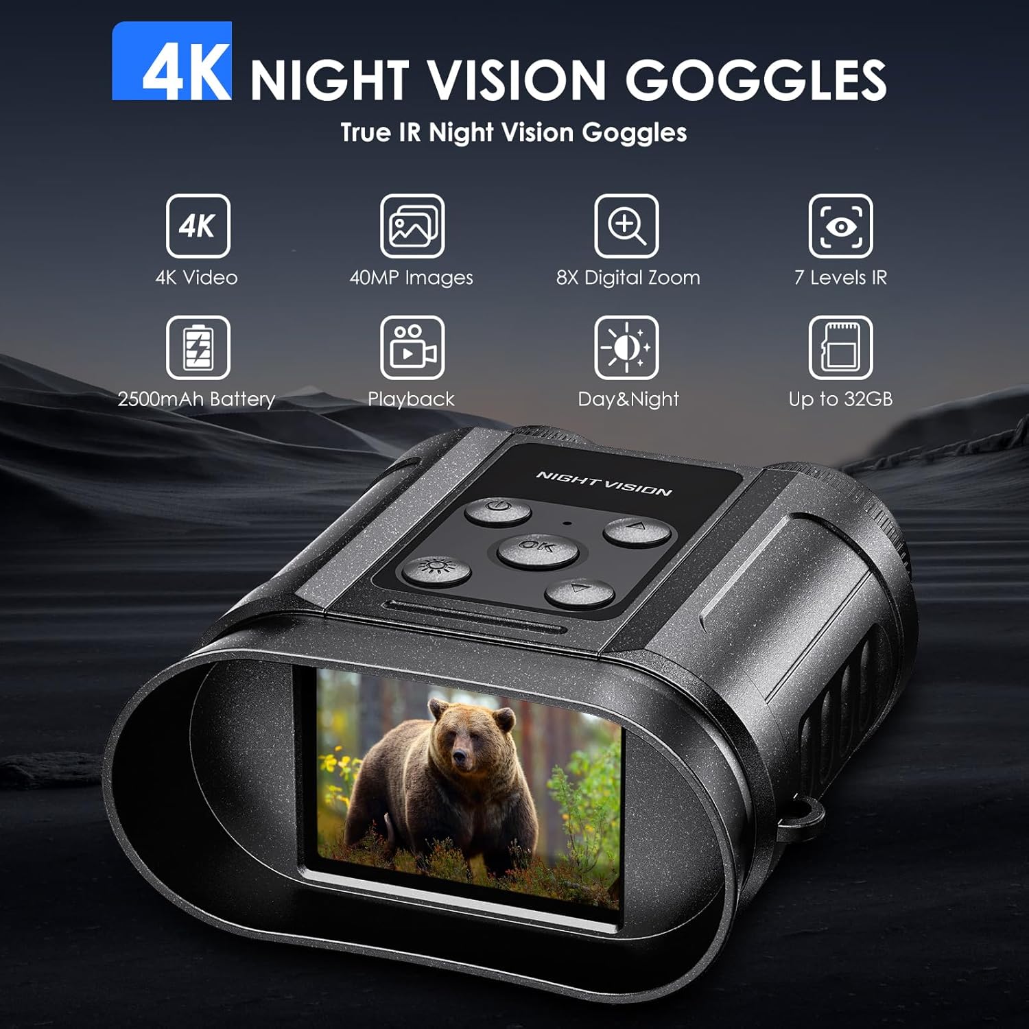 Skiennix Night Vision Goggles - Capture Photos & Videos | 32GB Card Included, Perfect for Outdoor Adventures