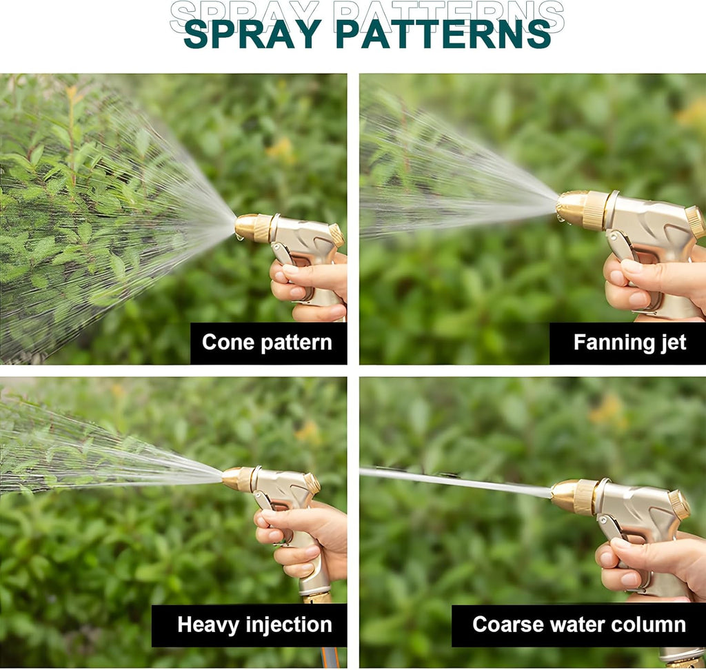 Upgraded Hose Nozzle - 100% Heavy Duty Metal Water Sprayer with 4 Spray Patterns for Lawn & Garden