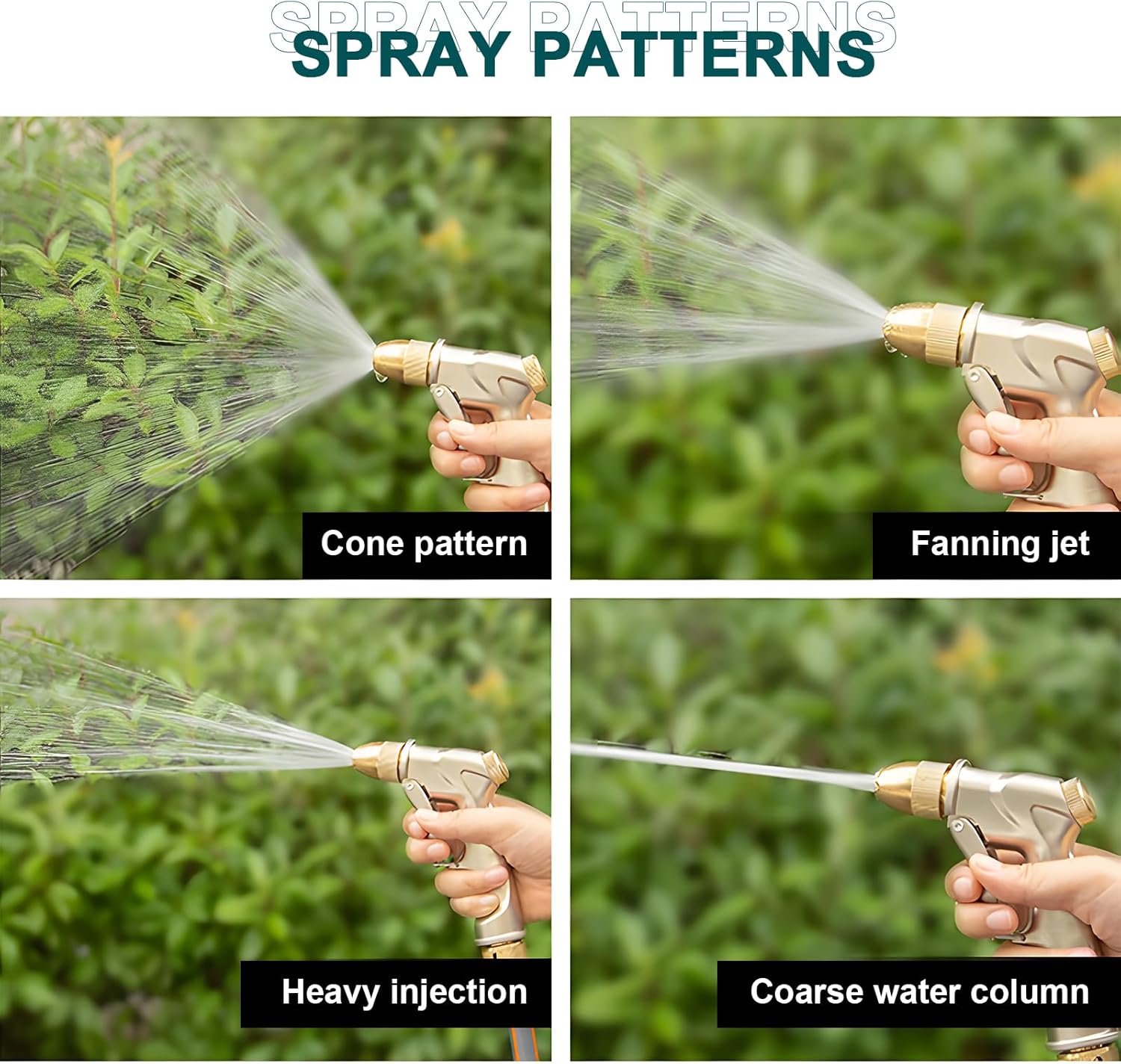 Upgraded Hose Nozzle - 100% Heavy Duty Metal Water Sprayer with 4 Spray Patterns for Lawn & Garden