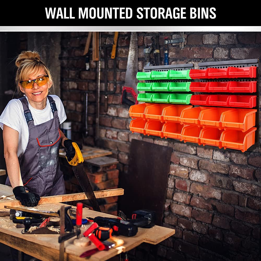 SWANLAKE Heavy-Duty Garage Tool Organizer - 30-Bin Wall-Mounted Storage for Screws, Nuts, Bolts & More