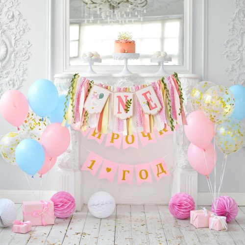 Pre - stung Silly Goose High Chair Banner for Girls1st Birthday - Pink & Gold Baby Girl Cake Smash Cake Smash Props, Premium First Birthday ONE Banner Party Decoration