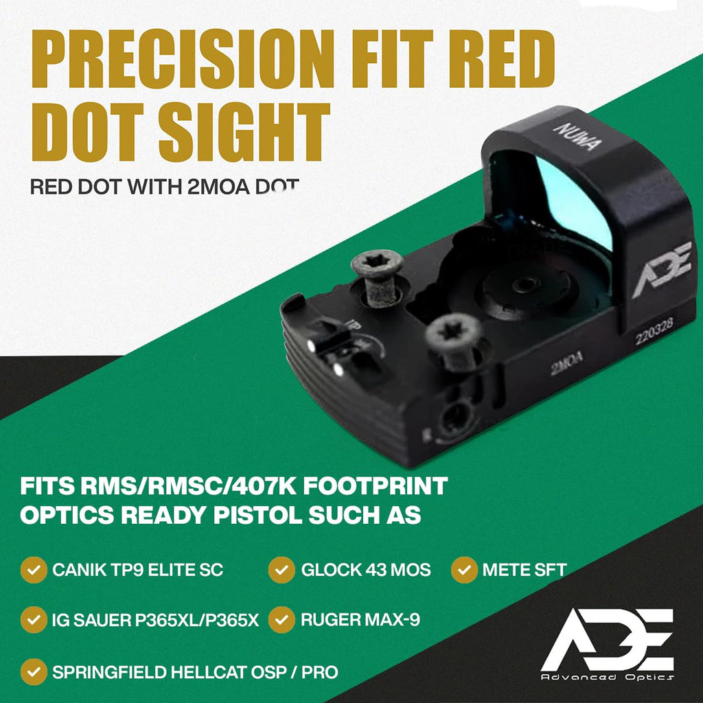Ade Advanced Optics RD3-021 MOA NUWA Red Dot Sight-Compatible with Holosun 407K/507K Footprint- Works with Taurus GX4 Toro, TX22 Toro, Sig P365XL Spectre Comp, Canik Mete MC9 (Black Body)
