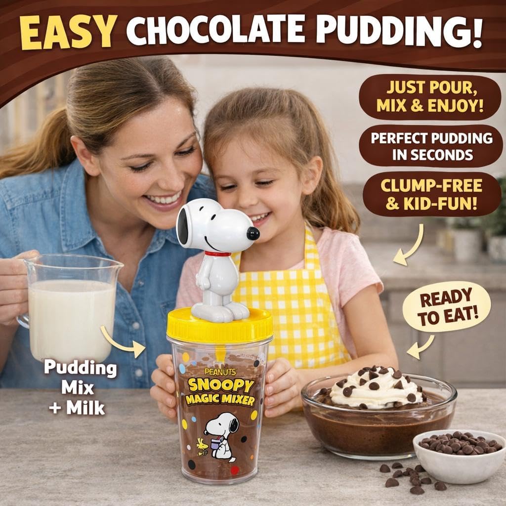 Snoopy Magic Mixer - Official Peanuts® Hands-Free Chocolate Milk & Pudding Maker | Auto-Start, Bladeless Design