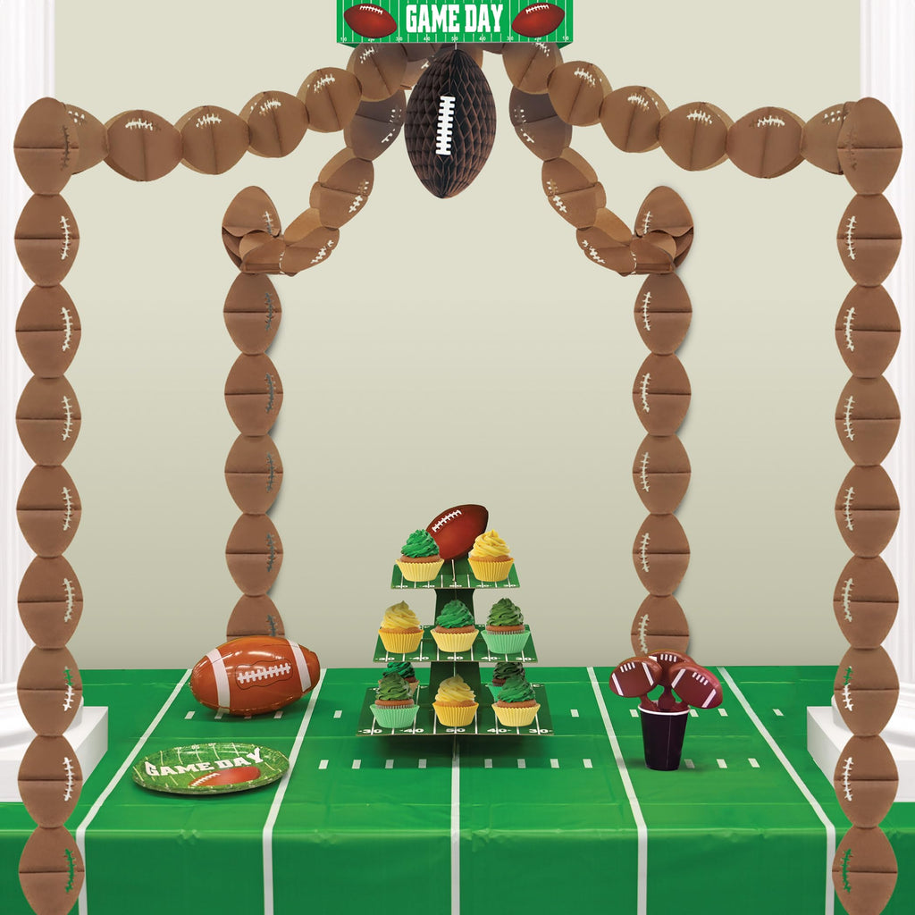 Beistle Paper Football Canopy for Game Day Parties – Sports Decorations, 20' x 20', Brown/Green/White
