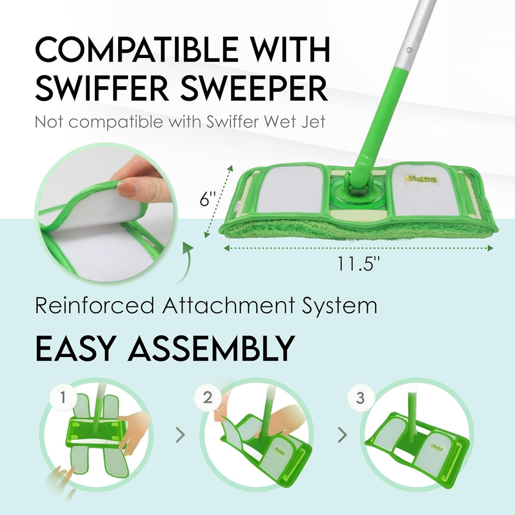 Turbo Reusable Mop Pads - Washable Microfiber Refills for Swiffer Sweeper - 12 Inch | 2 Pack