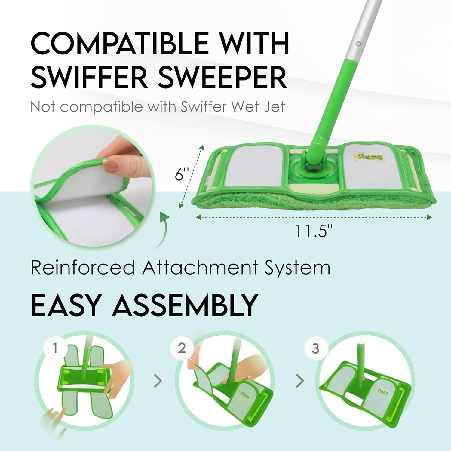 Turbo Reusable Mop Pads - Washable Microfiber Refills for Swiffer Sweeper - 12 Inch | 2 Pack